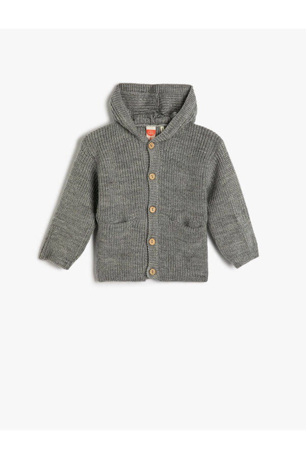 Hooded Knit Cardigan with Button Closure and Pocket Details - 4