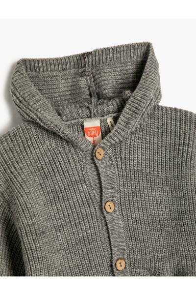 Hooded Knit Cardigan with Button Closure and Pocket Details - 6