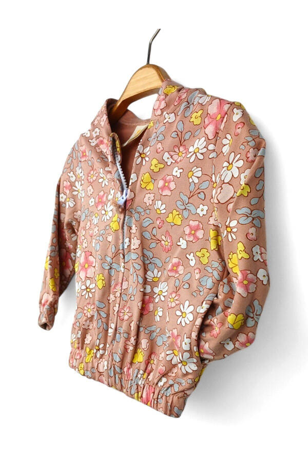 Hooded long-sleeved cardigan with floral pattern for babies 9-24 months. - 4