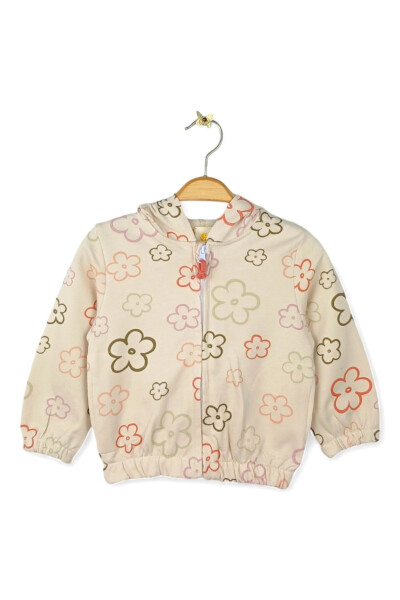 Hooded long-sleeved cardigan with floral pattern for babies 9-24 months. - 1