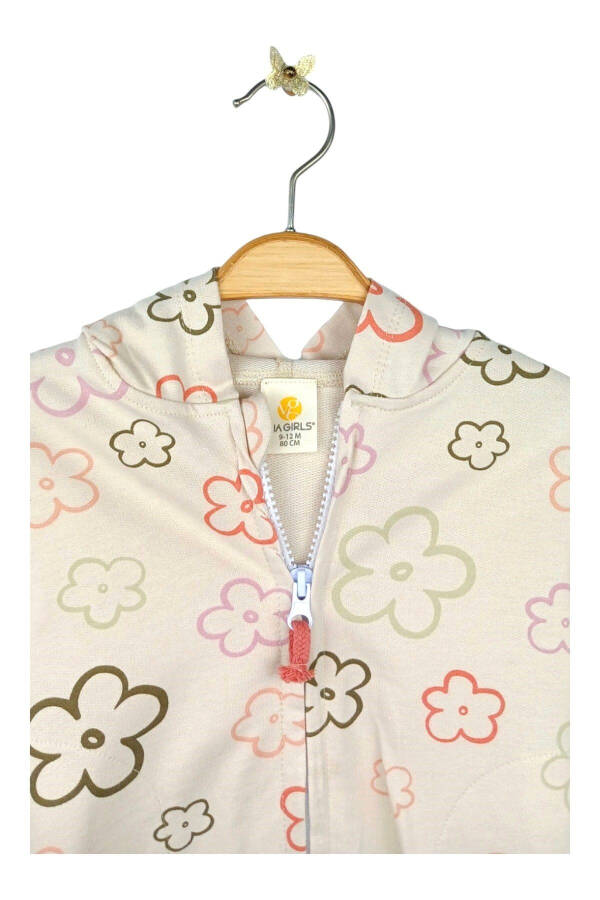 Hooded long-sleeved cardigan with floral pattern for babies 9-24 months. - 2