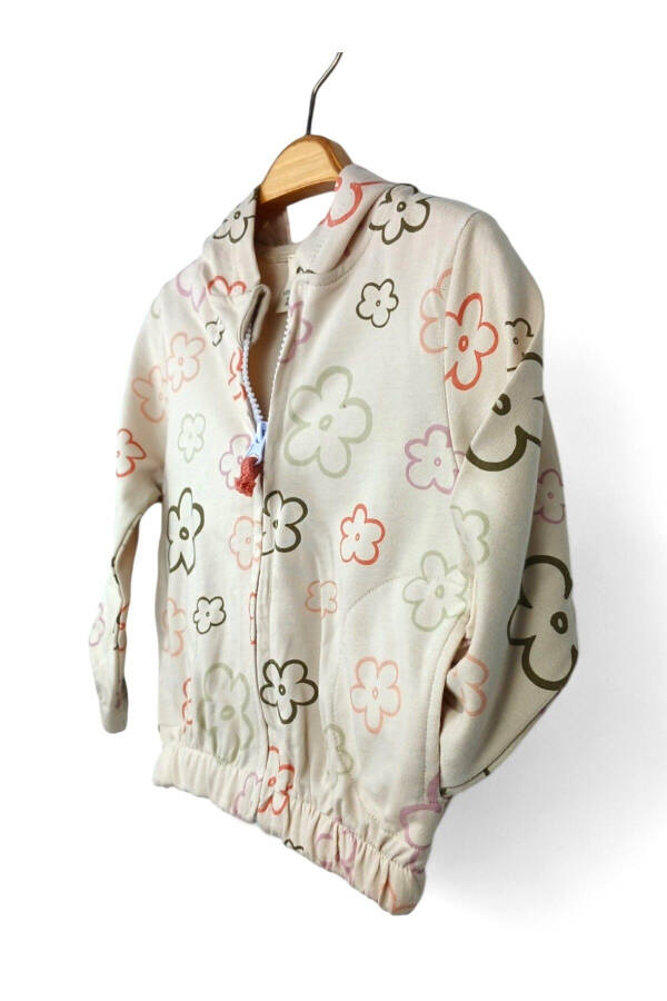 Hooded long-sleeved cardigan with floral pattern for babies 9-24 months. - 4