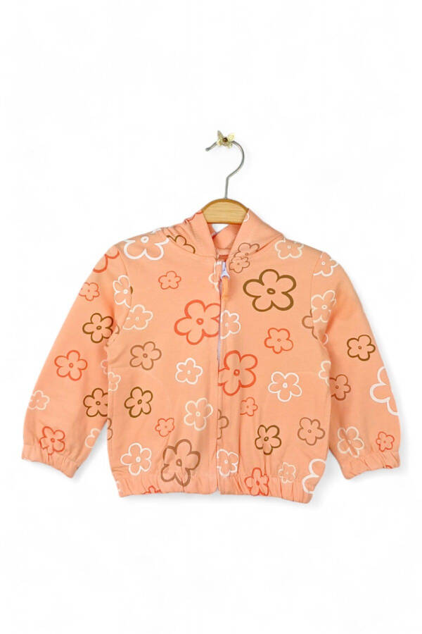 Hooded long-sleeved cardigan with floral print for babies aged 9-24 months. - 1