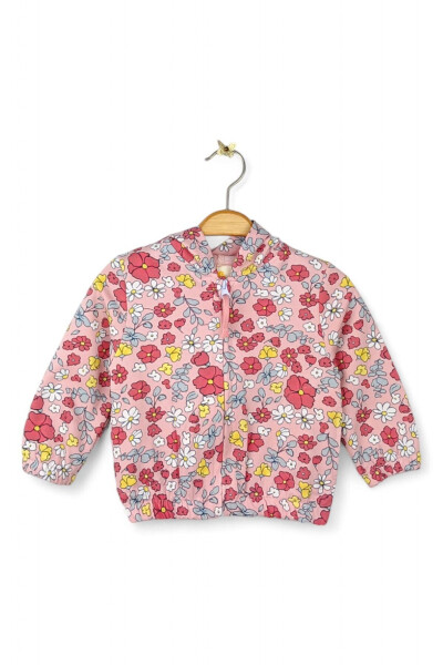 Hooded long-sleeved cardigan with flower pattern for babies 9-24 months. - 1