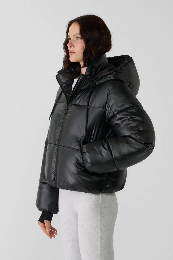 Hooded Metallic Puffer Jacket - 1