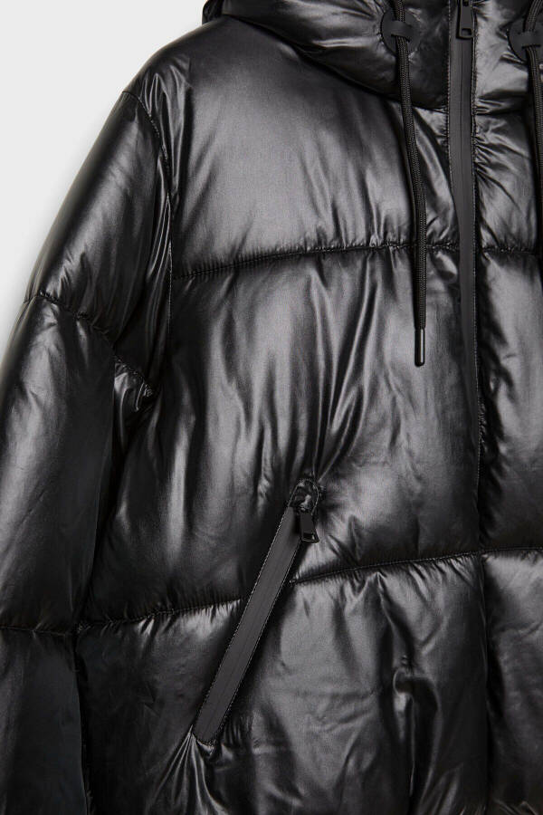 Hooded Metallic Puffer Jacket - 7