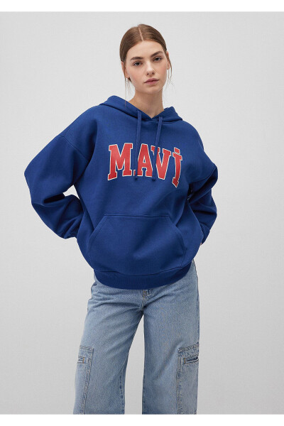 Hooded Navy Sweatshirt with Logo Print 1600361-82625 - 20