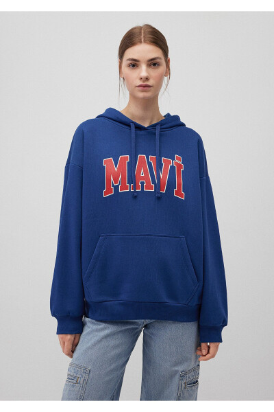 Hooded Navy Sweatshirt with Logo Print 1600361-82625 - 21