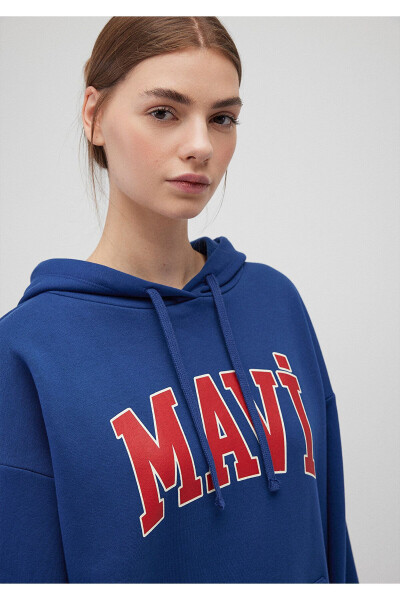 Hooded Navy Sweatshirt with Logo Print 1600361-82625 - 23