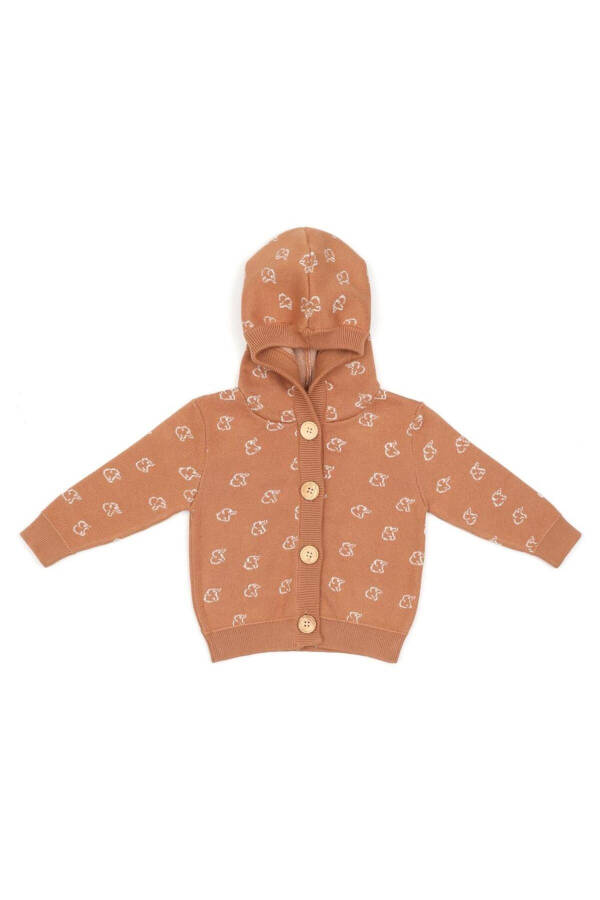 Hooded Patterned Organic Cotton Baby and Child Hoodie Brown - 1