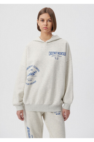 Hooded Printed Gray Sweatshirt 1s10008-70020 - 3