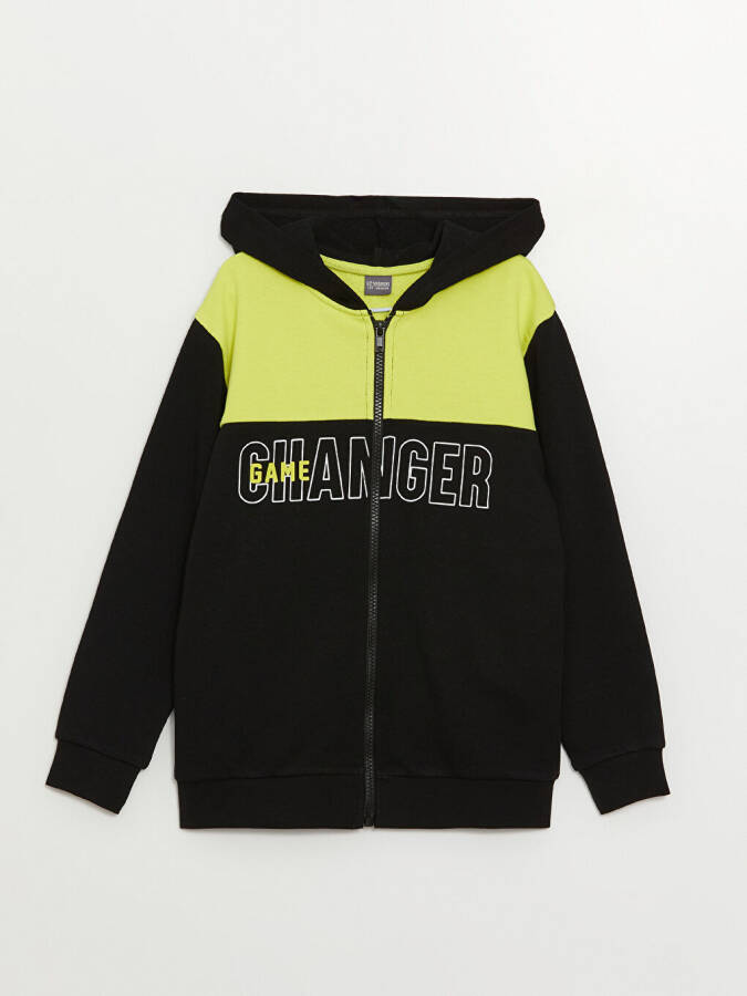 Hooded Printed Long Sleeve Boys Zipper Sweatshirt - 1