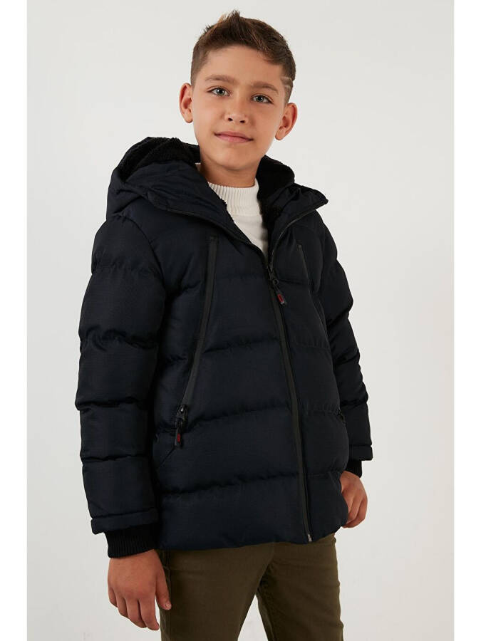 Hooded Puffer Jacket with Fleece Lined Pockets and Zipper 5760040 - 1