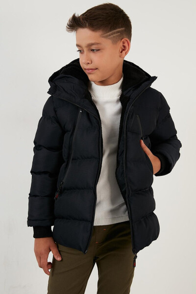 Hooded Puffer Jacket with Fleece Lined Pockets and Zipper 5760040 - 7