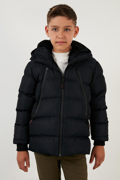 Hooded Puffer Jacket with Fleece Lined Pockets and Zipper 5760040 - 8