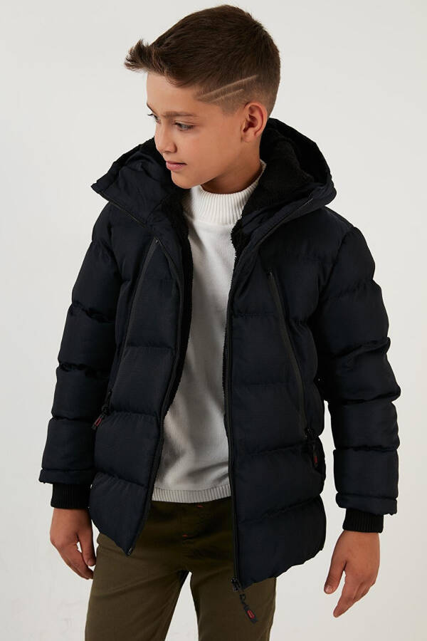 Hooded Puffer Jacket with Fleece Lined Pockets and Zipper 5760040 - 9