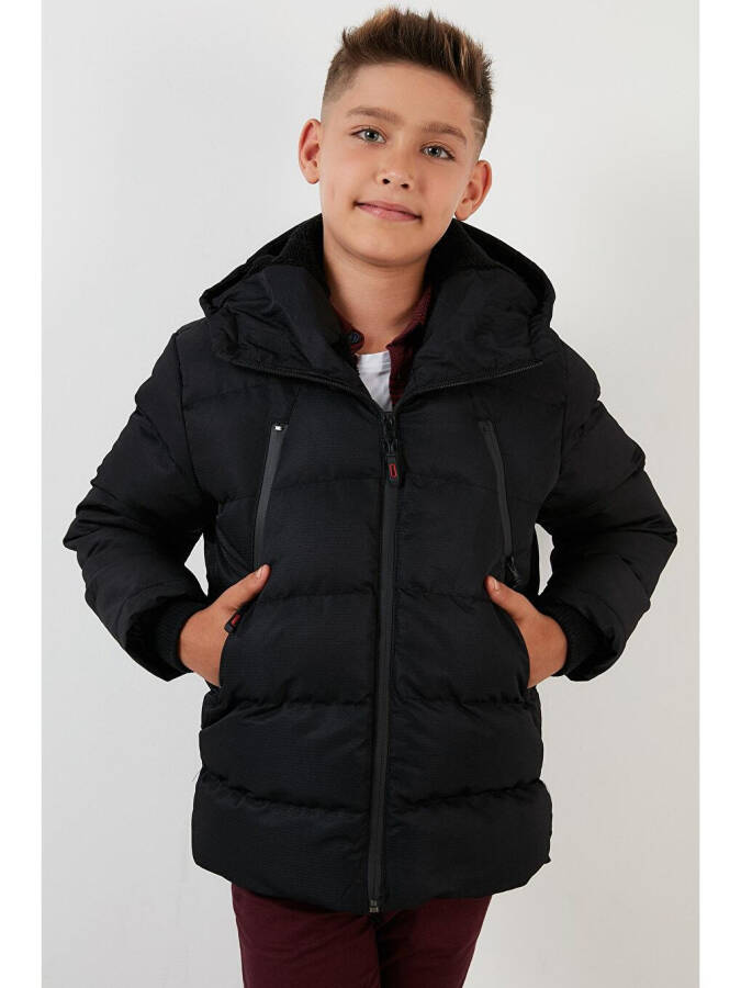 Hooded Puffer Jacket with Fleece Lined Pockets and Zipper 5760040 - 3