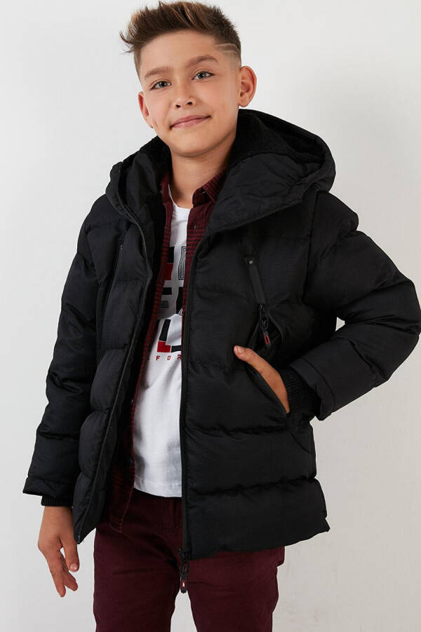 Hooded Puffer Jacket with Fleece Lined Pockets and Zipper 5760040 - 6