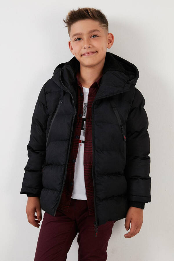 Hooded Puffer Jacket with Fleece Lined Pockets and Zipper 5760040 - 7