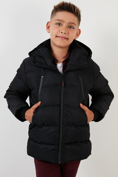 Hooded Puffer Jacket with Fleece Lined Pockets and Zipper 5760040 - 8