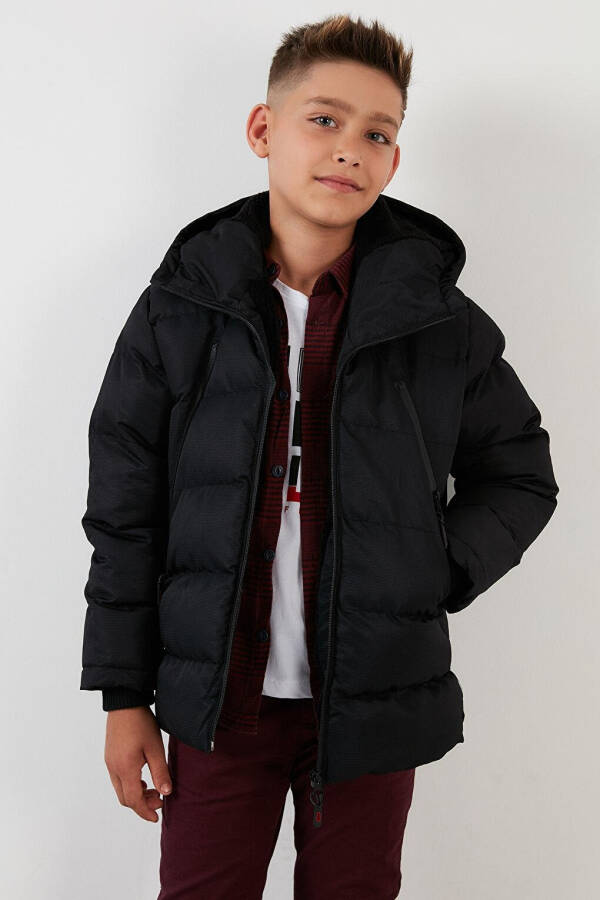 Hooded Puffer Jacket with Fleece Lined Pockets and Zipper 5760040 - 9