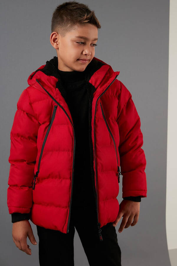 Hooded Puffer Jacket with Fleece Lined Zippered Pockets 5760040 - 6