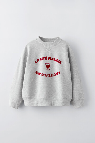 Hooded sweatshirt with fleece slogan - Grey marl - 1