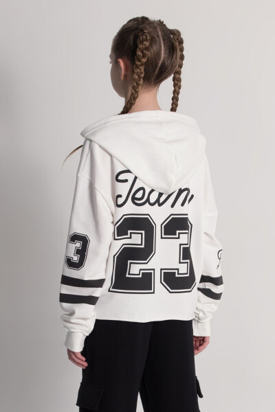 Hooded Sweatshirt with Striped Sleeves and Digital Print - 5