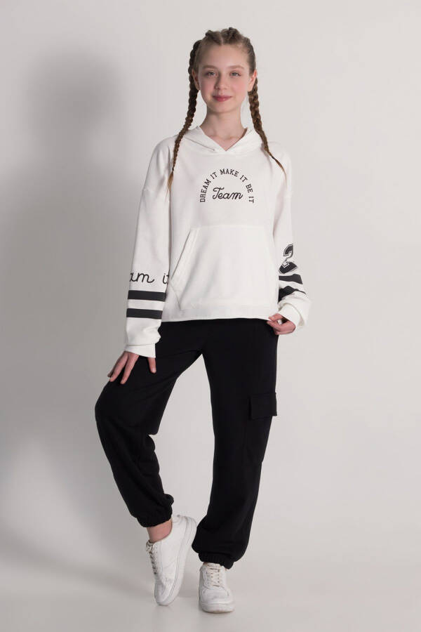 Hooded Sweatshirt with Striped Sleeves and Digital Print - 6