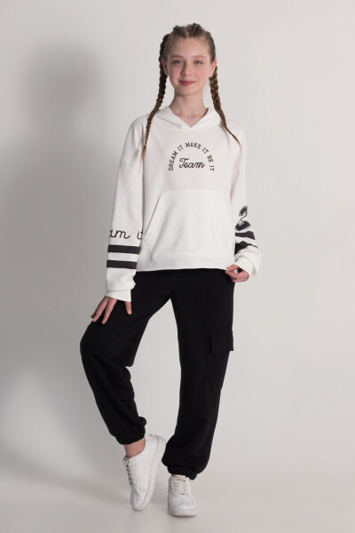 Hooded Sweatshirt with Striped Sleeves and Digital Print - 3