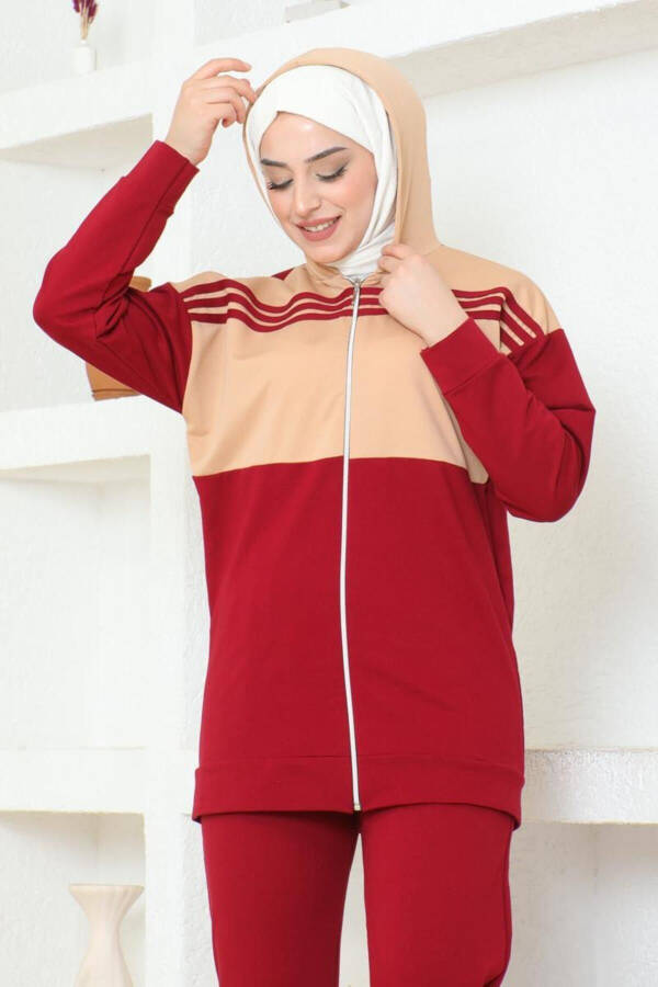 Hooded Two-Piece Tracksuit TRN1016 Burgundy Latte - 8