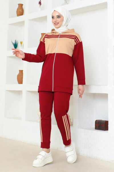 Hooded Two-Piece Tracksuit TRN1016 Burgundy Latte - 5