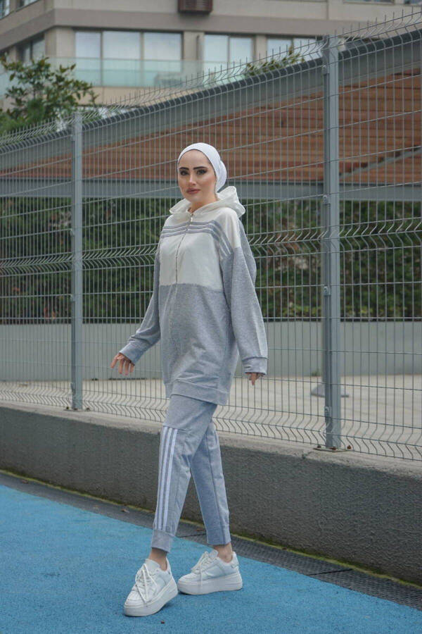 Hooded Two-Piece Tracksuit Trn1016 Grey - 3