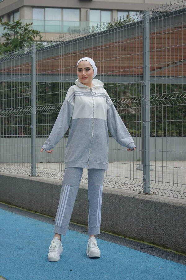 Hooded Two-Piece Tracksuit Trn1016 Grey - 6