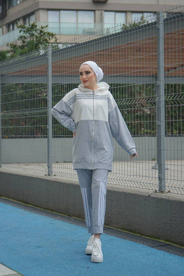 Hooded Two-Piece Tracksuit Trn1016 Grey - 8