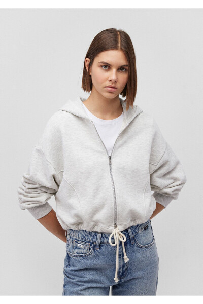 Hooded Zippered Beige Crop Sweatshirt 1611956-80084 - 20