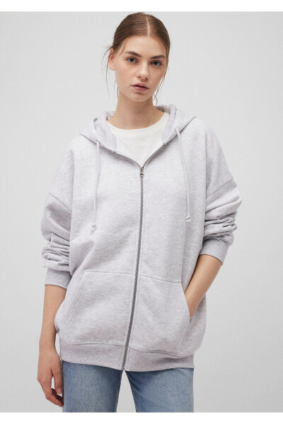 Hooded Zippered Grey Sweatshirt 1610221-80196 - 20