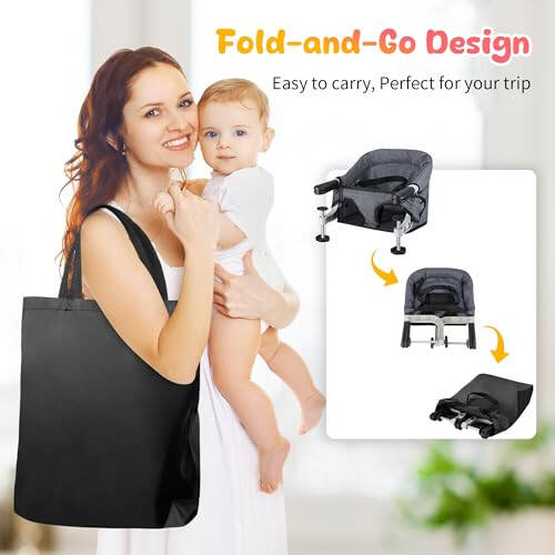 Hook On Chair, Clip on High Chair, Fold-Flat Storage Portable Baby Feeding Seat, High Load Design, Attach to Fast Table Chair Removable Seat for Home and Travel (Grey) - 37