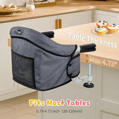 Hook On Chair, Clip on High Chair, Fold-Flat Storage Portable Baby Feeding Seat, High Load Design, Attach to Fast Table Chair Removable Seat for Home and Travel (Grey) - 28