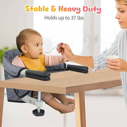 Hook On Chair, Clip on High Chair, Fold-Flat Storage Portable Baby Feeding Seat, High Load Design, Attach to Fast Table Chair Removable Seat for Home and Travel (Grey) - 30