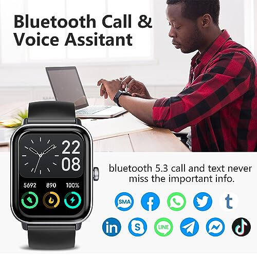 Hoowel Akıllı Saat Erkek/Kadın, 1.8'' Alexa Dahili Fitness İzleme Saati Bluetooth Aramalarla, IP68 Su Geçirmez, Kalp Ritmi/Uyku/SpO2/Stres Monitörü, Android ve iPhone için 100+ Spor Modu - 3