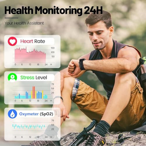 Hoowel Akıllı Saat Erkek/Kadın, 1.8'' Alexa Dahili Fitness İzleme Saati Bluetooth Aramalarla, IP68 Su Geçirmez, Kalp Ritmi/Uyku/SpO2/Stres Monitörü, Android ve iPhone için 100+ Spor Modu - 4