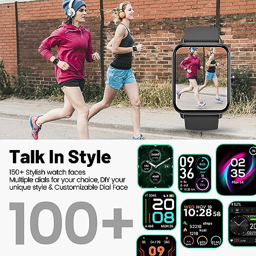 Hoowel Akıllı Saat Erkek/Kadın, 1.8'' Alexa Dahili Fitness İzleme Saati Bluetooth Aramalarla, IP68 Su Geçirmez, Kalp Ritmi/Uyku/SpO2/Stres Monitörü, Android ve iPhone için 100+ Spor Modu - 6