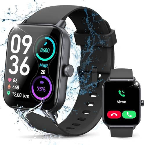 Hoowel Smart Watches for Men/Women, 1.8'' Alexa Built-in Fitness Tracker Watch with Bluetooth Calls, IP68 Waterproof, Heart Rate/Sleep/SpO2/Stress Monitor, 100+ Sport Modes for Android & iPhone - 1