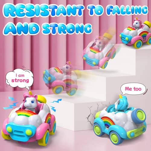 HopeRock Unicorn Toys Remote Control Cars,Toys for Ages 2-4,Gifts for 2 Year Old Girls 2 Pack with LED Lights,Music,and Sound,Birthday Gift for 2 3 4 5 6 Year Old Girls(Blue and Pink) - 2