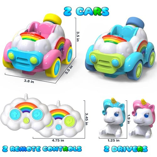 HopeRock Unicorn Toys Remote Control Cars,Toys for Ages 2-4,Gifts for 2 Year Old Girls 2 Pack with LED Lights,Music,and Sound,Birthday Gift for 2 3 4 5 6 Year Old Girls(Blue and Pink) - 7