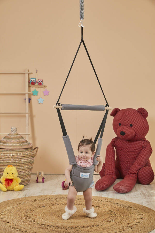 Hoppala Jumper, Face Guard, Kangaroo, Spring Balance Baby Walker Natural Wood Grey - 2