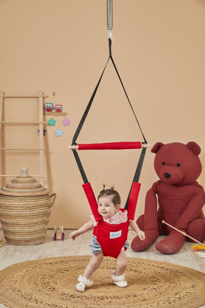 Hoppala Jumping Face Protected Kangaroo, Spring Balance Baby Walker Natural Wood Red - 4