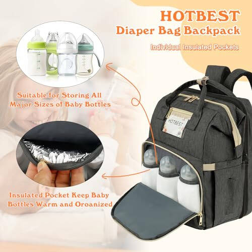 HOTBEST Bebek Bezi Sırt Çantası, Büyük Bebek Çantası, Bebek Bezi Değiştirme Çantaları Değiştirme Minderiyle, Çok Fonksiyonlu Su Geçirmez Seyahat Essentials Bebek Çantası, Unisex ve Şık - 6