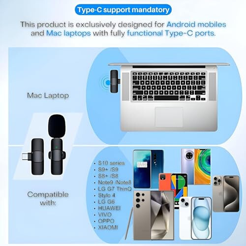 Houmt iPhone 15 uchun Simsiz Mikrofon USB-C Samsung s24 va iPhone 15 Seriyasi bilan mos keladi - Android uchun Simsiz Lavaliere Mikrofoni - Video Yozuv va Tiktok uchun USB C Mikrofon (2 ta 1 da) - 4